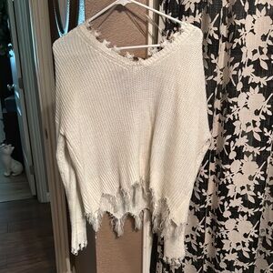 Full Tilt White V-Neck Sweater Soft Knit Casual